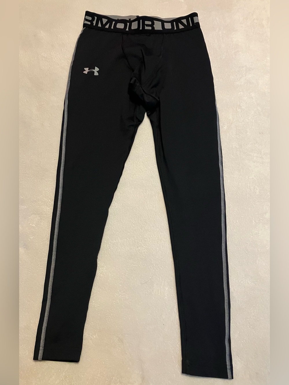 Under Armour Black Compression Bottoms with Grey Stripe